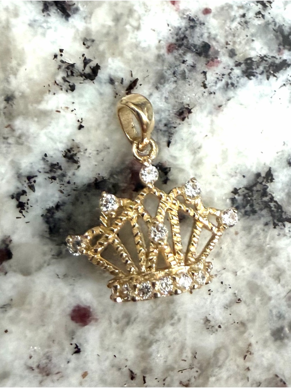 10k Yellow Gold Clear Stone Crown Pendant Charm